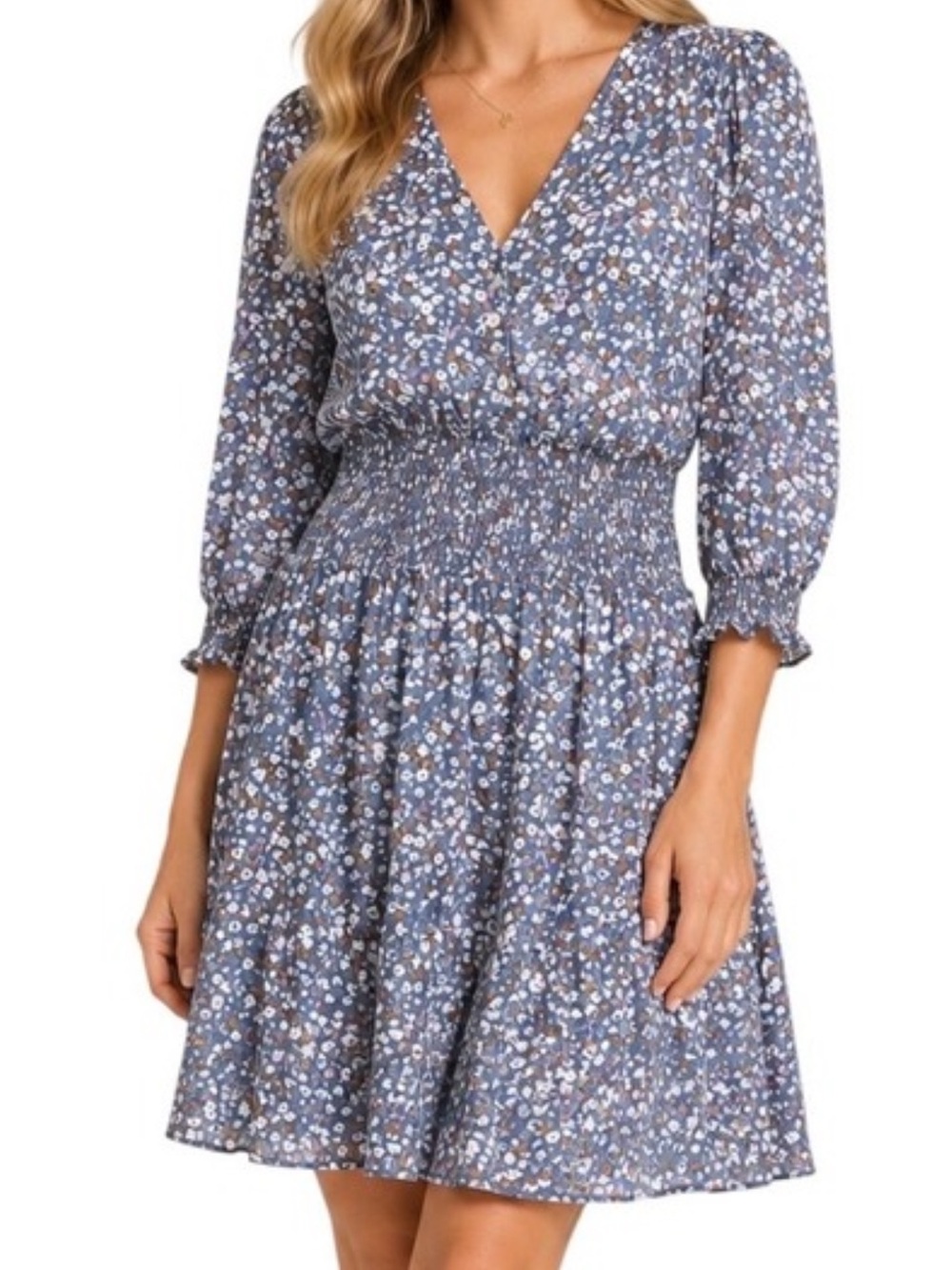 Rails Zana Dress blue ditsy floral Smocked  dress XS